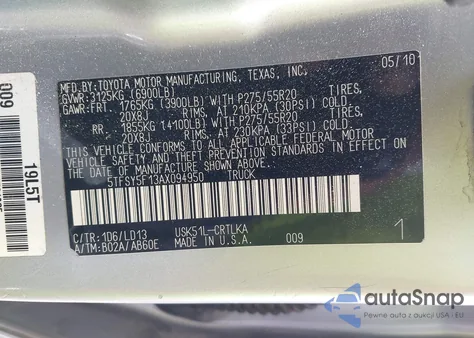 2010 Toyota Tundra Limited 5.7L V8 z USA, uszkodzony, nr VIN 5TFSY5F13AX094950